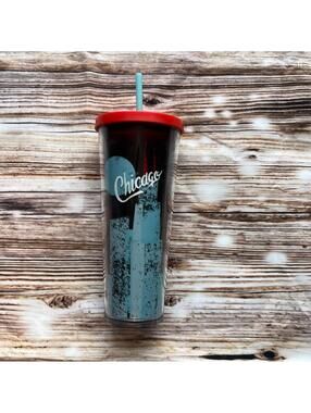 💛 Starbucks CHICAGO Acrylic Cold Cup With Straw Venti Size, 24 Fl Oz